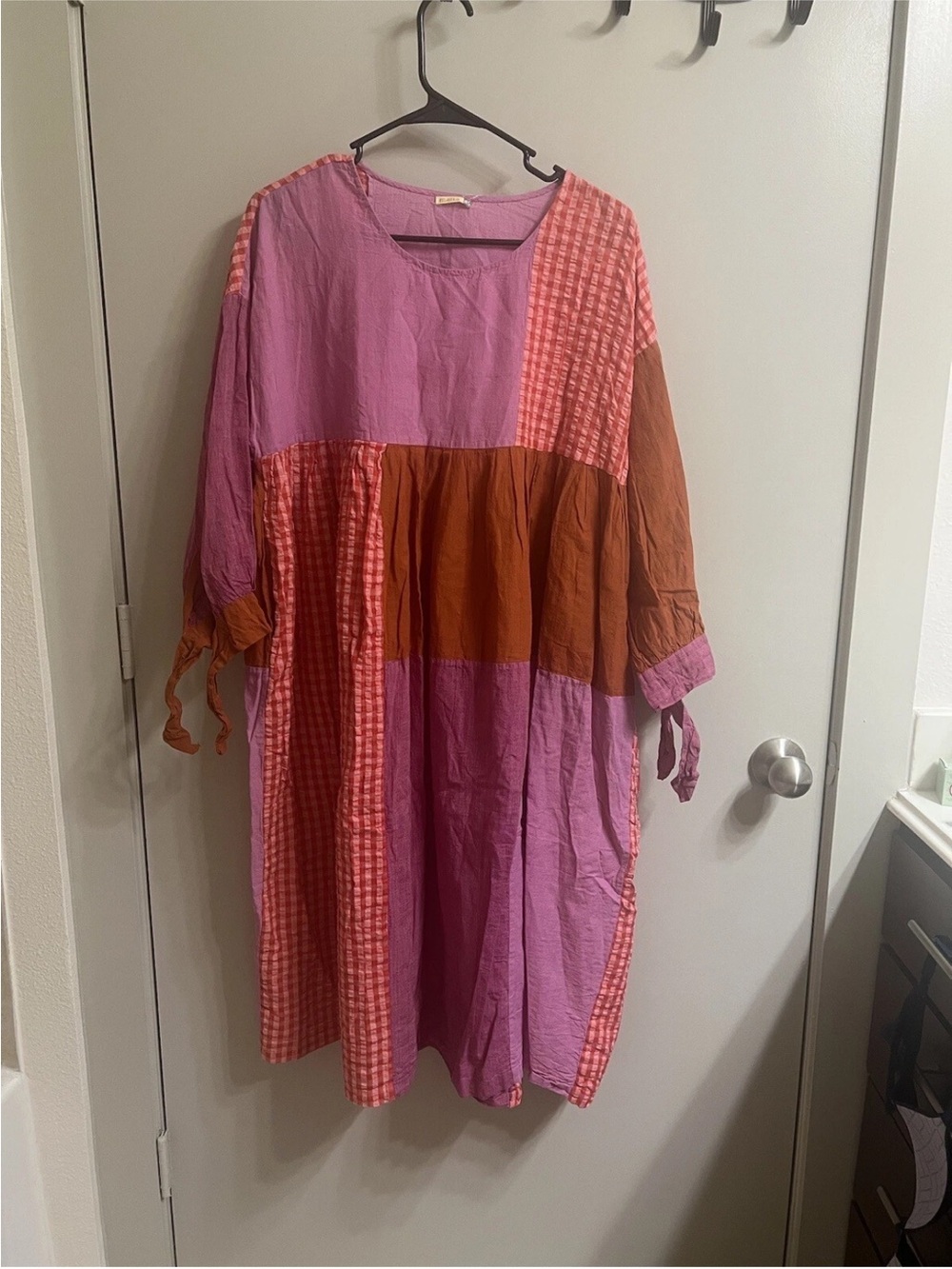 Matta Colorblock Cotton Midi Dress in Pink & Brown